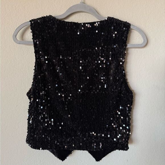 NWT Zara Black Vest Sequin Velvet Bloggers Favorite Size S - Picture 12 of 14
